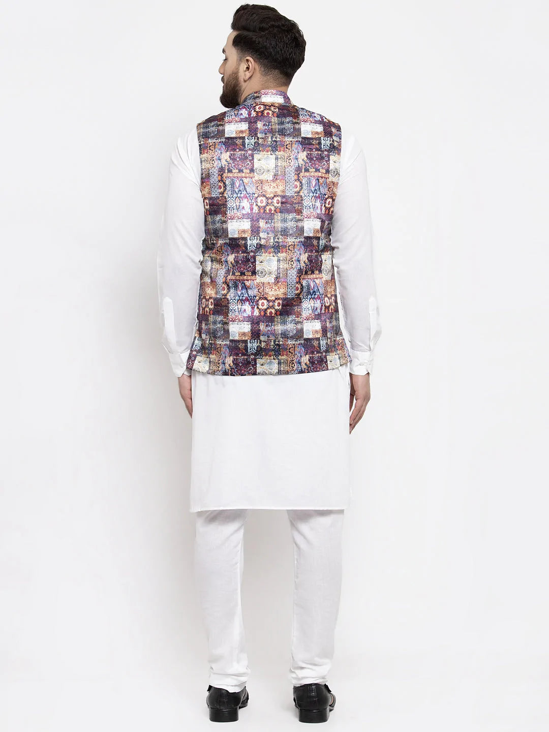 Jompers Men's Solid Cotton Kurta Pajama with Printed Waistcoat ( JOKP WC 4058 Purple-W )