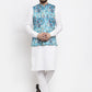 Jompers Men's Solid Cotton Kurta Pajama with Printed Waistcoat ( JOKP WC 4058 Sky-W )