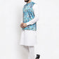 Jompers Men's Solid Cotton Kurta Pajama with Printed Waistcoat ( JOKP WC 4058 Sky-W )