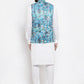 Jompers Men's Solid Cotton Kurta Pajama with Printed Waistcoat ( JOKP WC 4058 Sky-W )