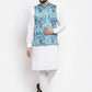 Jompers Men's Solid Cotton Kurta Pajama with Printed Waistcoat ( JOKP WC 4058 Sky-W )