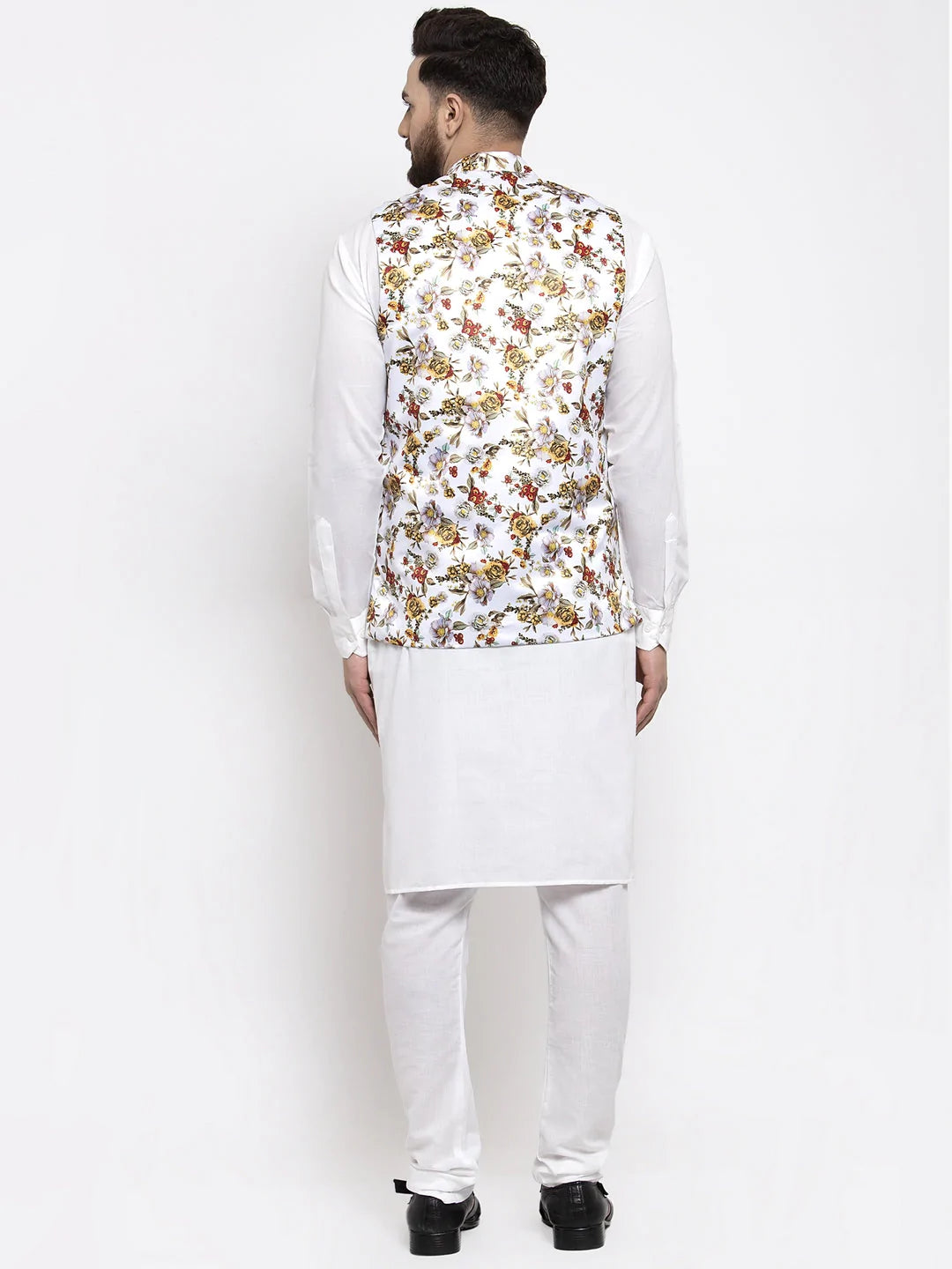 Jompers Men's Solid Cotton Kurta Pajama with Printed Waistcoat ( JOKP WC 4058 White-W )