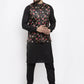 Jompers Men's Solid Cotton Kurta Pajama with Printed Waistcoat ( JOKP WC 4059 Black-B )