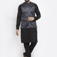 Jompers Men's Solid Cotton Kurta Pajama with Printed Waistcoat ( JOKP WC 4059 Charcoal-B )