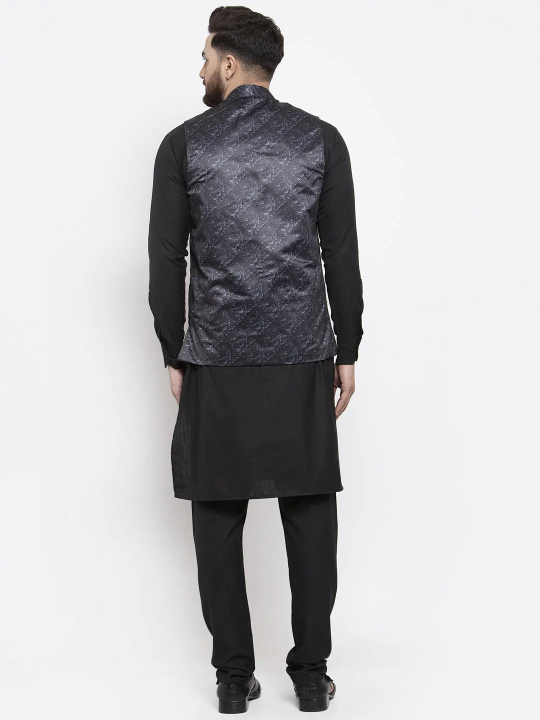 Jompers Men's Solid Cotton Kurta Pajama with Printed Waistcoat ( JOKP WC 4059 Charcoal-B )