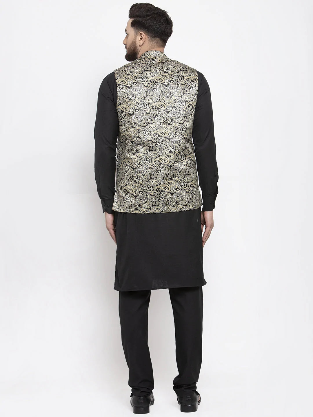 Jompers Men's Solid Cotton Kurta Pajama with Printed Waistcoat ( JOKP WC 4059 Golden-B )