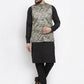 Jompers Men's Solid Cotton Kurta Pajama with Printed Waistcoat ( JOKP WC 4059 Golden-B )