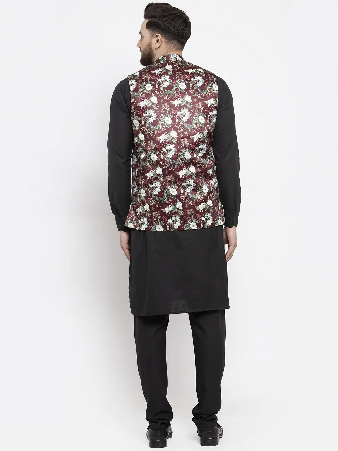 Jompers Men's Solid Cotton Kurta Pajama with Printed Waistcoat ( JOKP WC 4059 Maroon-B )