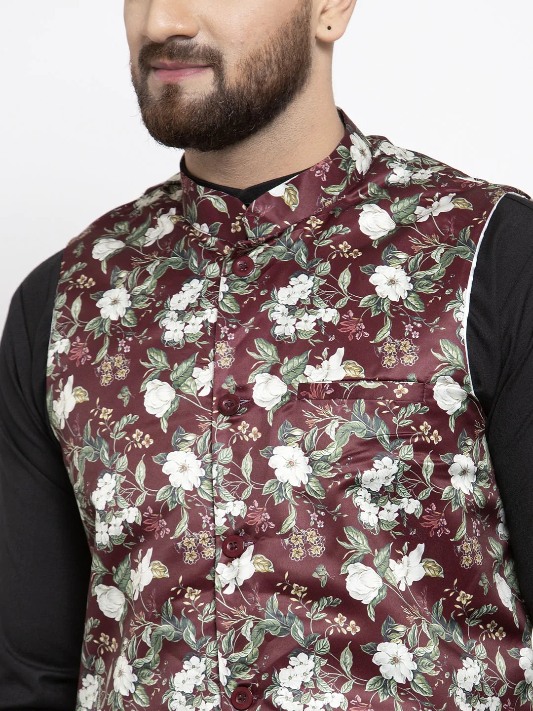 Jompers Men's Solid Cotton Kurta Pajama with Printed Waistcoat ( JOKP WC 4059 Maroon-B )