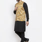 Jompers Men's Solid Cotton Kurta Pajama with Printed Waistcoat ( JOKP WC 4059 Mustard-B )