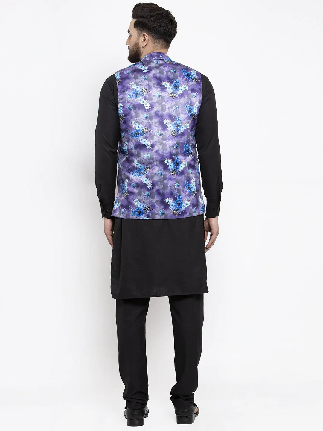Jompers Men's Solid Cotton Kurta Pajama with Printed Waistcoat ( JOKP WC 4059 Voilet-B )