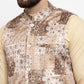 Jompers Men's Solid Cotton Kurta Pajama with Printed Waistcoat ( JOKP WC 4060 Beige-C )