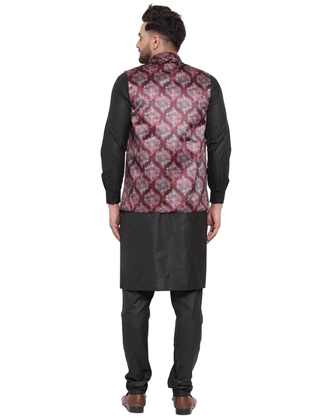 Jompers Men's Solid Cotton Kurta Pajama with Printed Waistcoat ( JOKP WC 4061 Maroon-B )