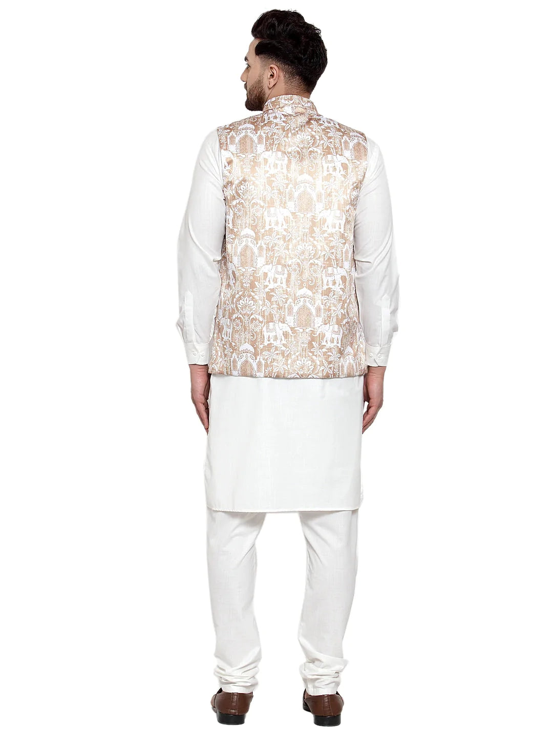 Jompers Men's Solid Cotton Kurta Pajama with Printed Waistcoat ( JOKP WC 4062 Beige-W )