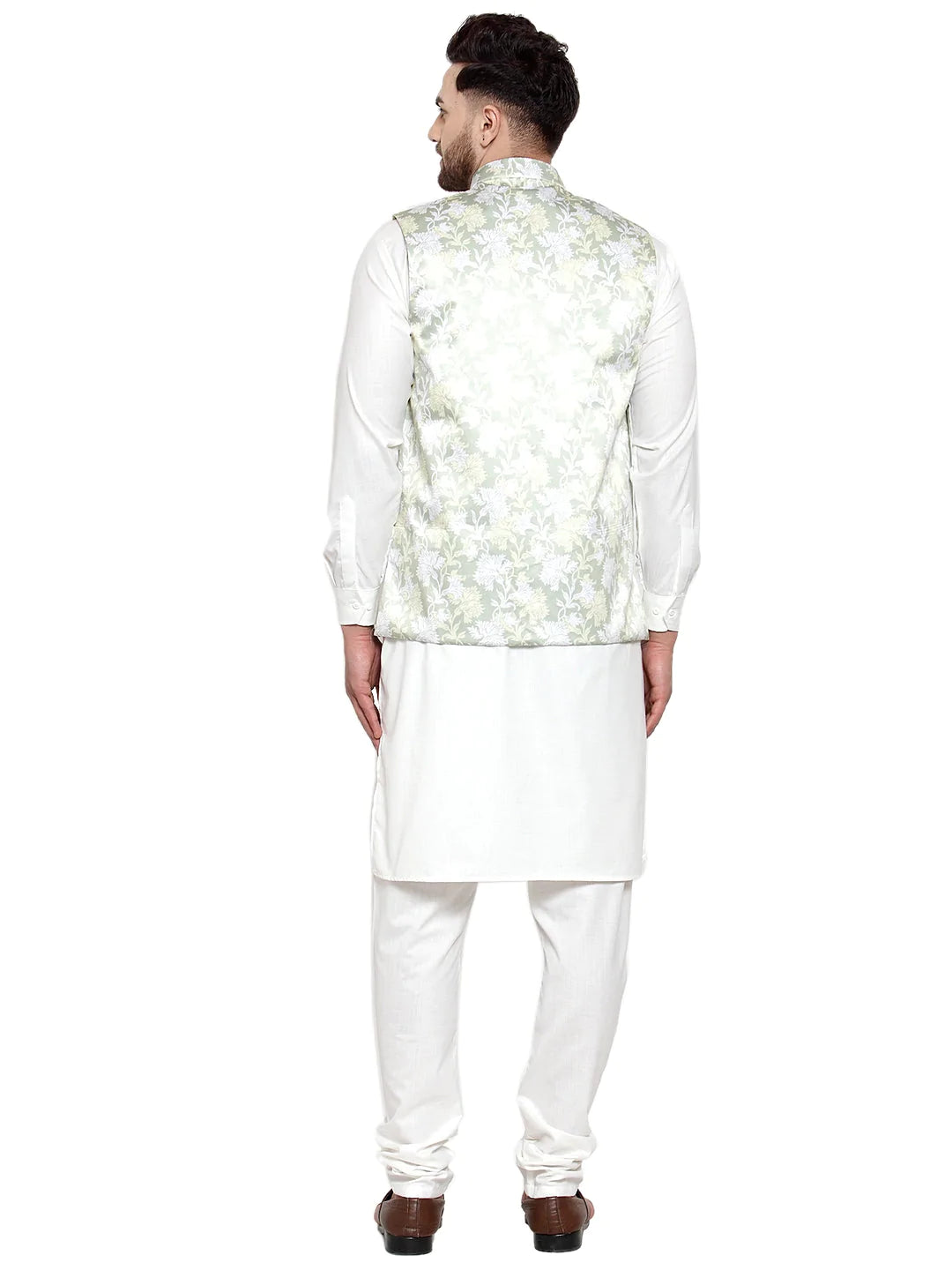 Jompers Men's Solid Cotton Kurta Pajama with Printed Waistcoat ( JOKP WC 4062 LIme-W )