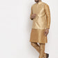 Jompers Men's Solid Dupion Kurta Pajama with Woven Jacqaurd Waistcoat ( JOKP WC 4063Golden-G )