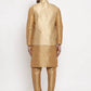 Jompers Men's Solid Dupion Kurta Pajama with Woven Jacqaurd Waistcoat ( JOKP WC 4063Golden-G )