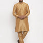 Jompers Men's Solid Dupion Kurta Pajama with Woven Jacqaurd Waistcoat ( JOKP WC 4063Golden-G )