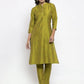 Jompers Women Green Self-Striped Kurta with Trousers ( JOKS 1310 Green )