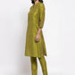 Jompers Women Green Self-Striped Kurta with Trousers ( JOKS 1310 Green )