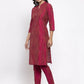 Jompers Women Pink Self-Striped Kurta with Trousers ( JOKS 1310 Pink )