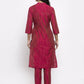 Jompers Women Pink Self-Striped Kurta with Trousers ( JOKS 1310 Pink )
