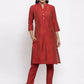 Jompers Women Red Self-Striped Kurta with Trousers ( JOKS 1310 Red )