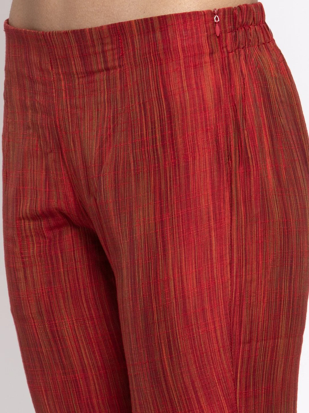 Jompers Women Red Self-Striped Kurta with Trousers ( JOKS 1310 Red )