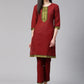 Jompers Women Maroon Yoke Design Kurta with Trousers (JOKS 1321 Maroon)