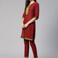 Jompers Women Maroon Yoke Design Kurta with Trousers (JOKS 1321 Maroon)