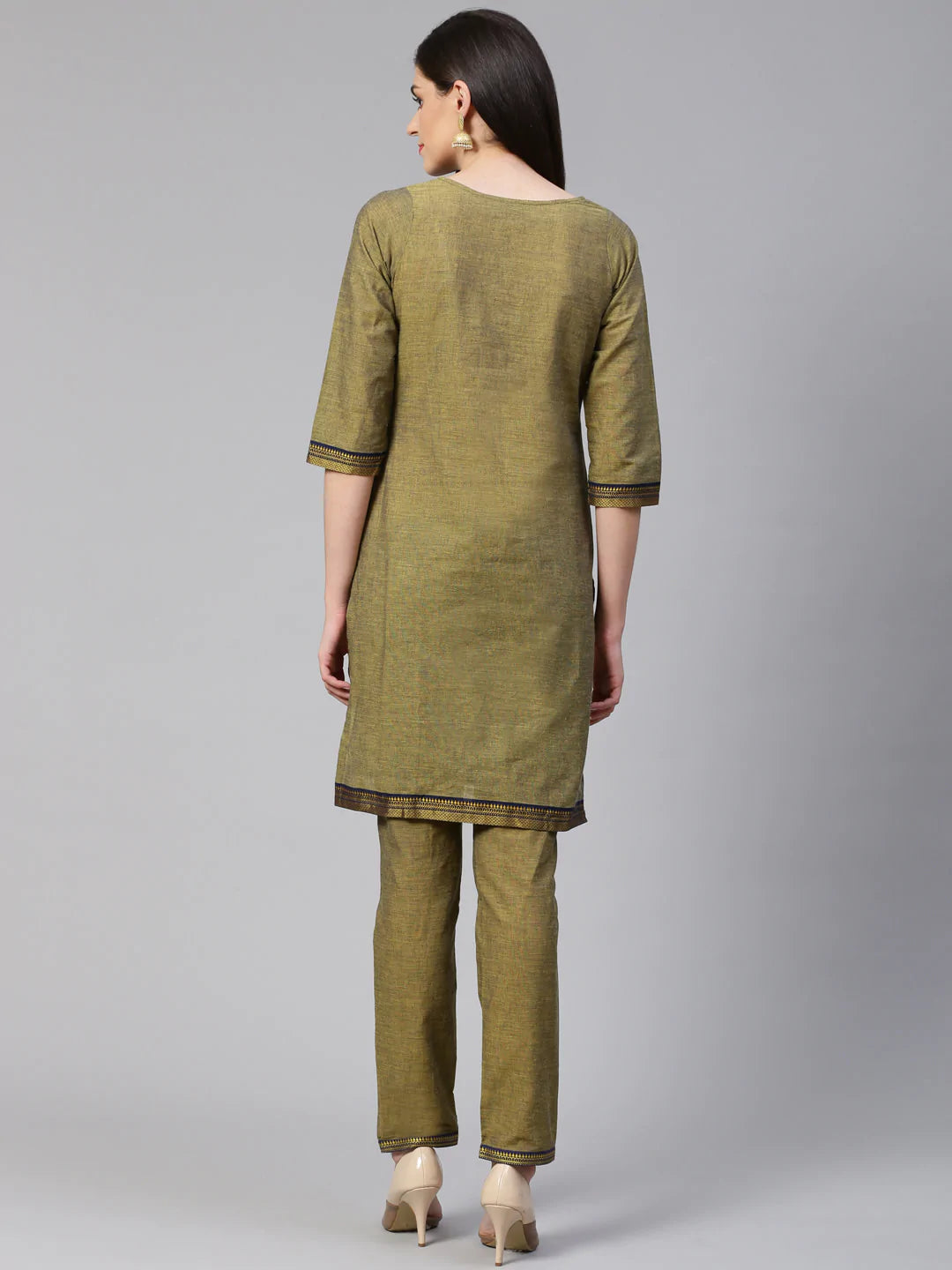 Jompers Women Mustard Yoke Design Kurta with Trousers (JOKS 1321 Mustard)