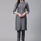 Jompers Women Grey Embroidered Solid Kurta with Trousers (JOKS 1325 Grey)