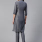 Jompers Women Grey Embroidered Solid Kurta with Trousers (JOKS 1325 Grey)