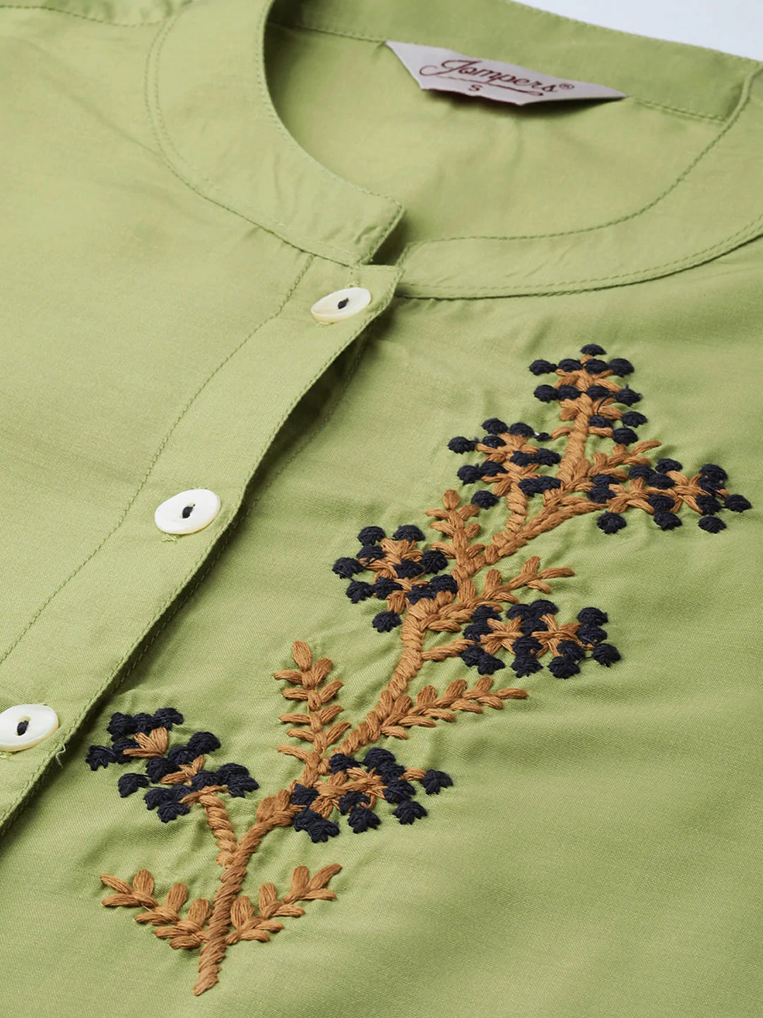 Women Green Embroidered Detail Kurta with Trousers ( JOKS 1326 Green )