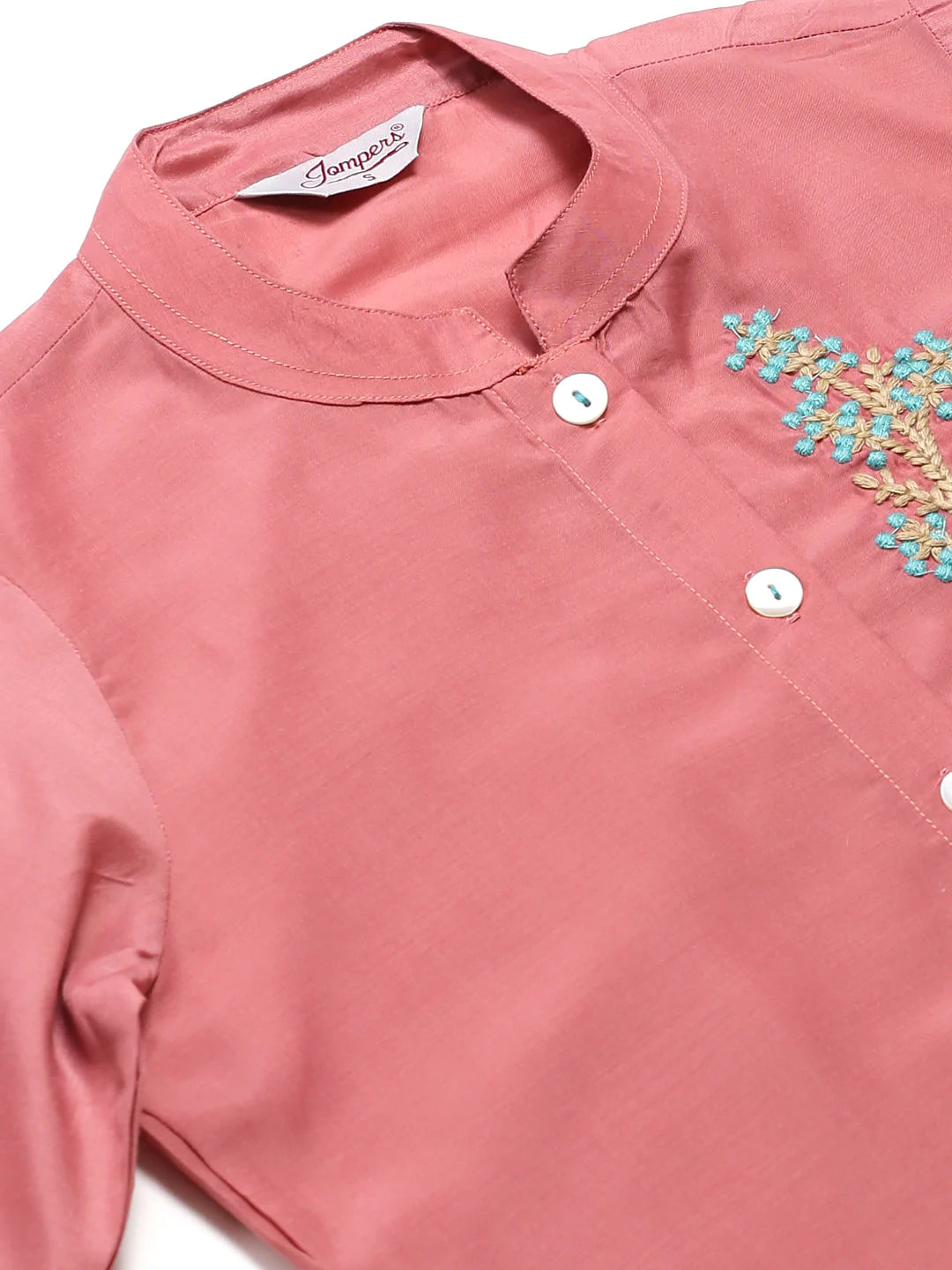 Jompers Women Pink Embroidered Solid Kurta with Trousers (JOKS 1326 Pink)