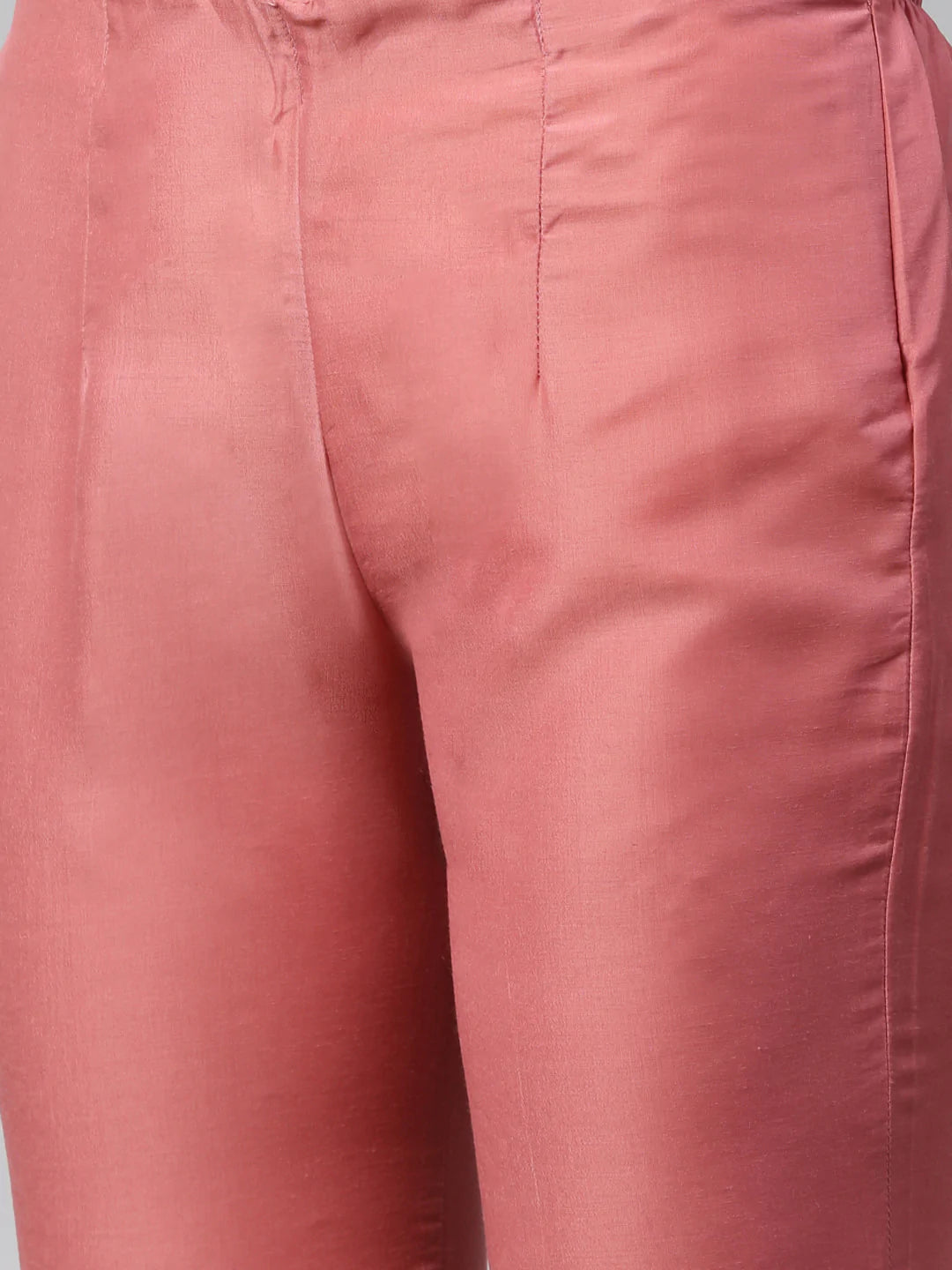 Jompers Women Pink Embroidered Solid Kurta with Trousers (JOKS 1326 Pink)