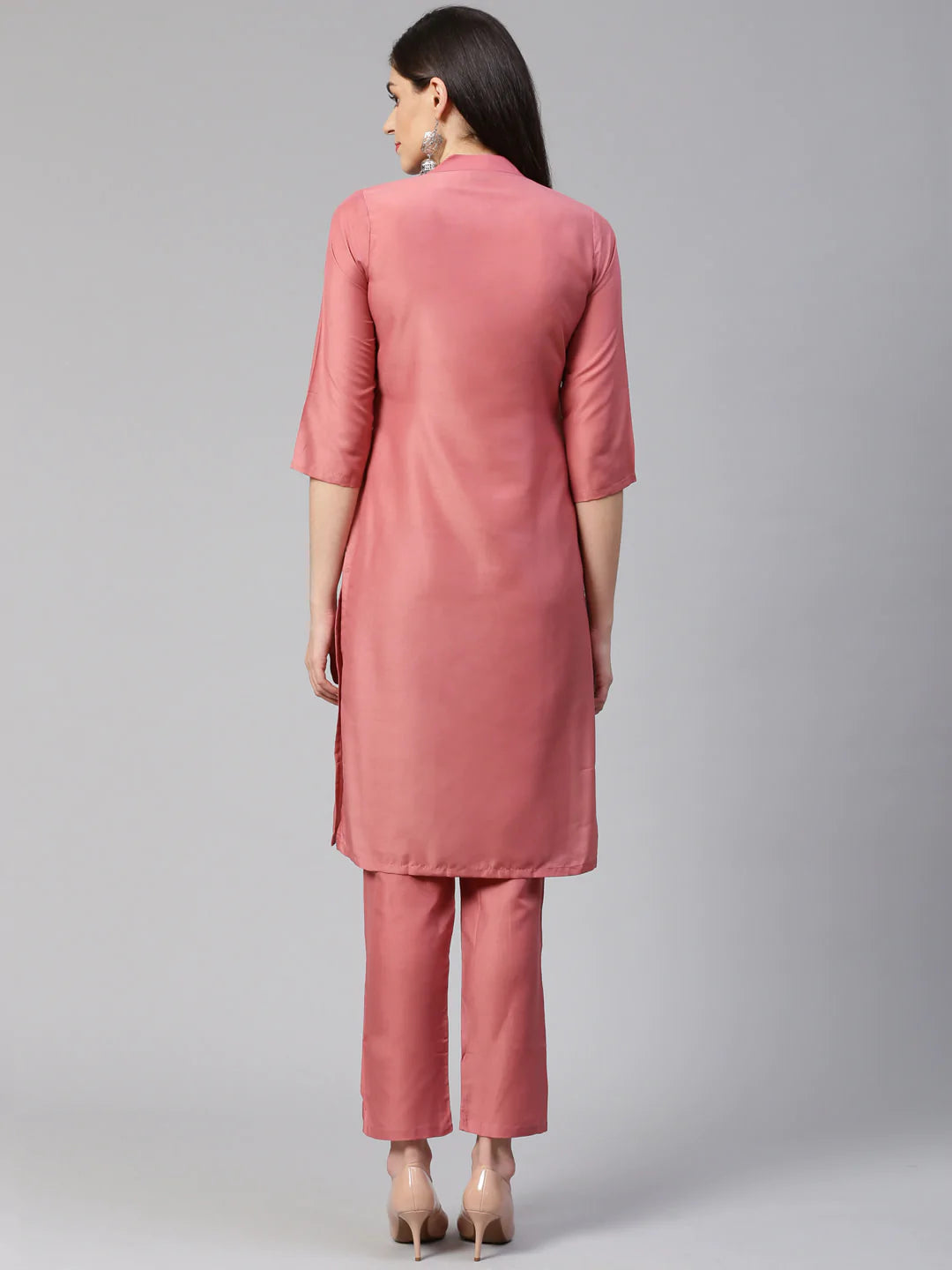 Jompers Women Pink Embroidered Solid Kurta with Trousers (JOKS 1326 Pink)
