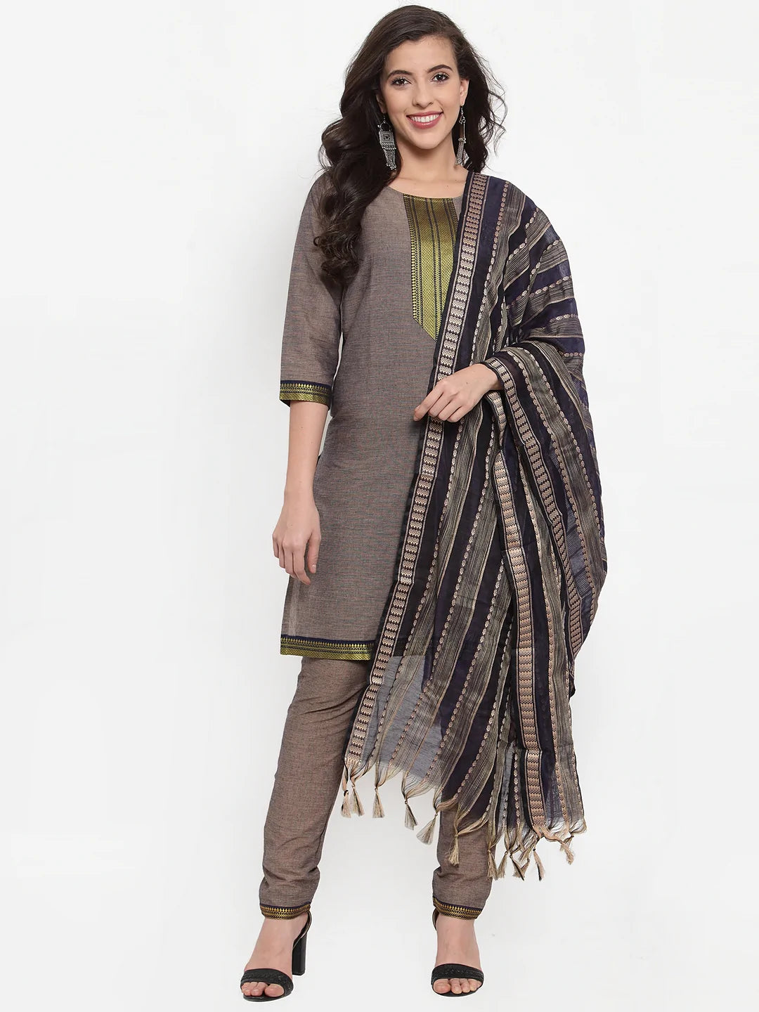 Jompers Women Grey Solid Kurta with Trousers & Dupatta (JOKS D10B 1321 Grey)