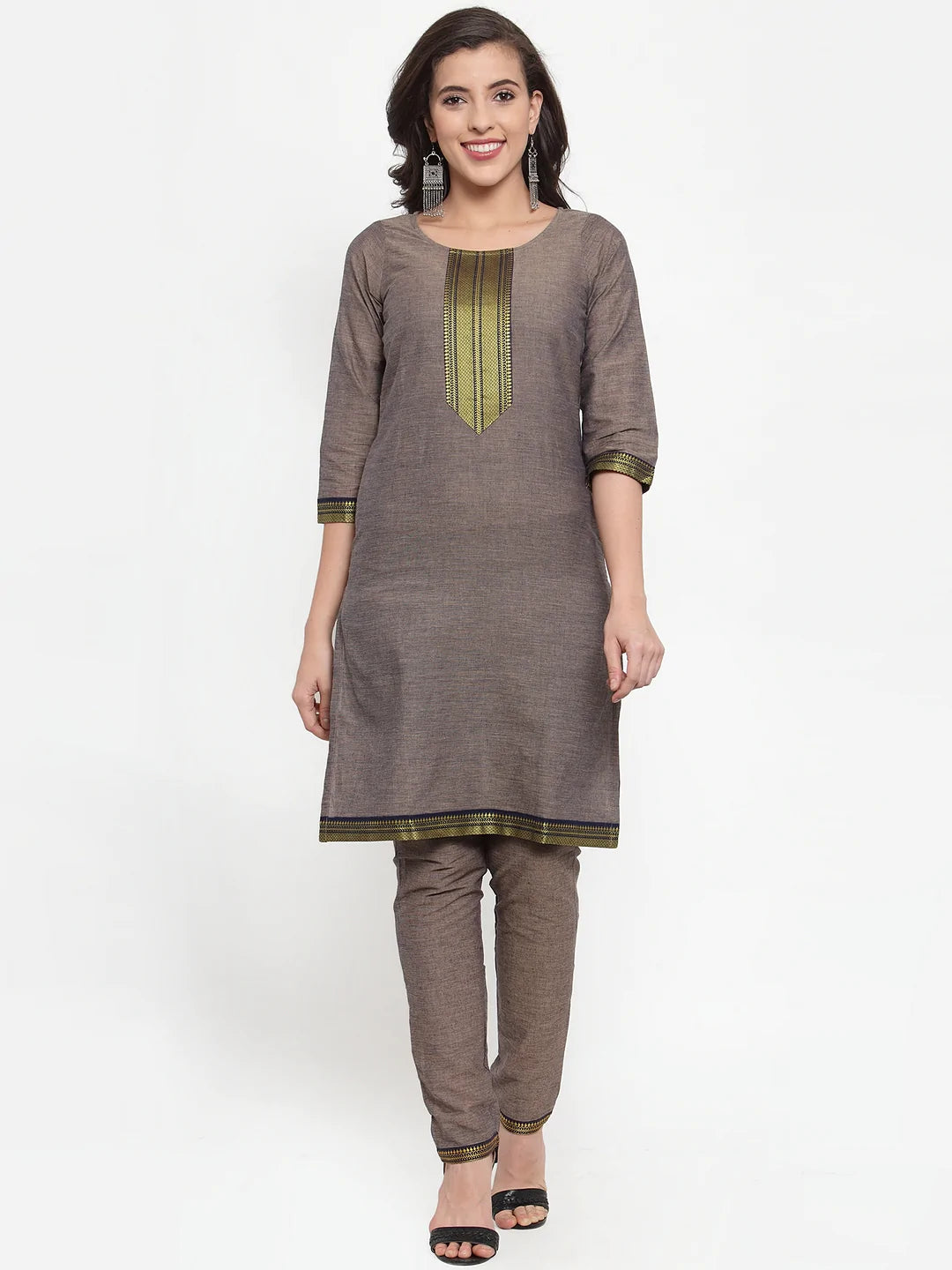Jompers Women Grey Solid Kurta with Trousers & Dupatta (JOKS D10B 1321 Grey)