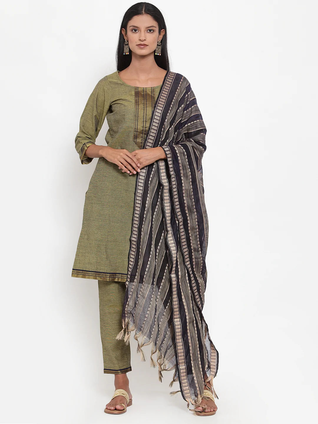 Jompers Women Mustard Solid Kurta with Trousers & Dupatta (JOKS D10B 1321 Mustard)