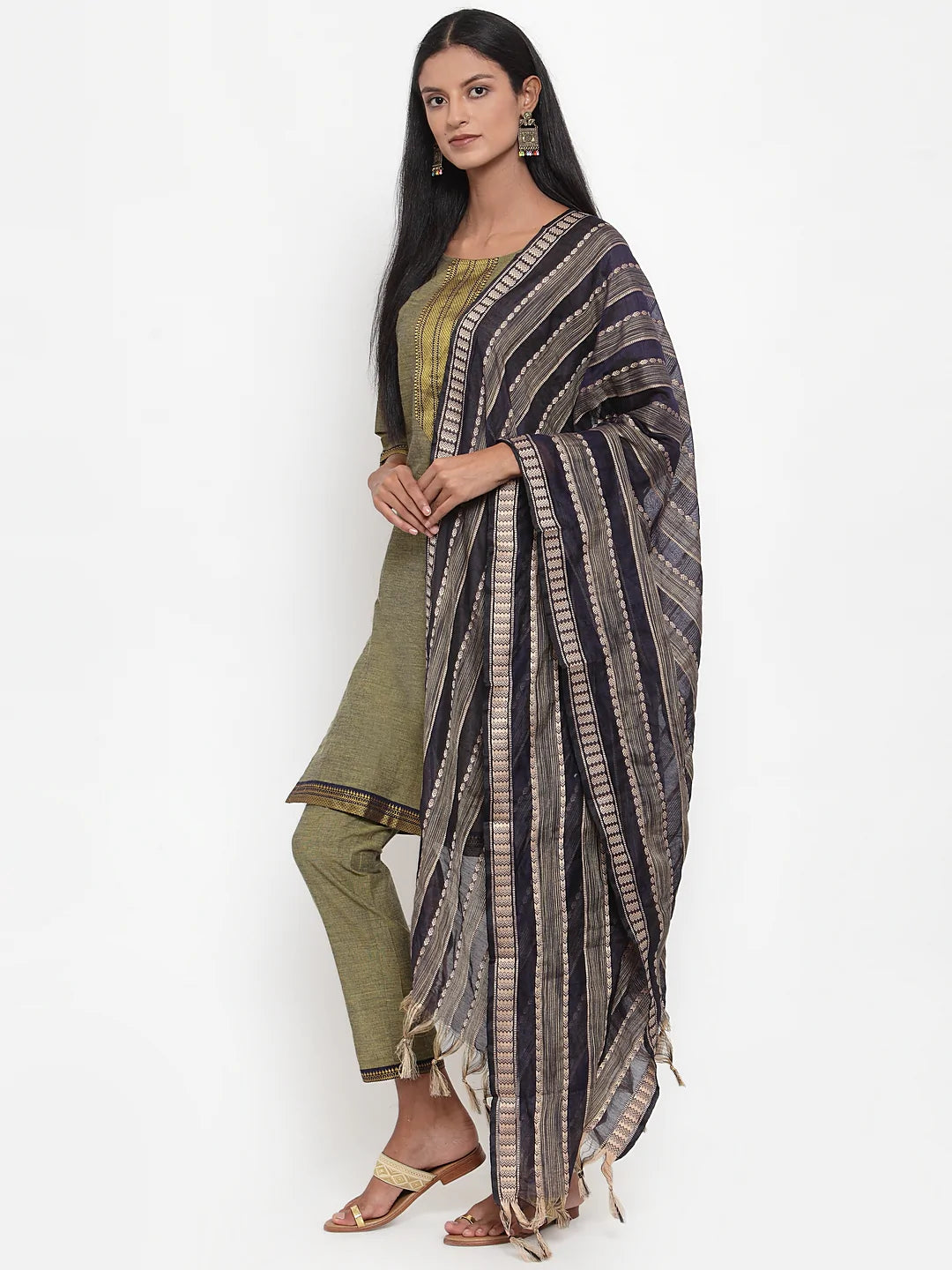 Jompers Women Mustard Solid Kurta with Trousers & Dupatta (JOKS D10B 1321 Mustard)