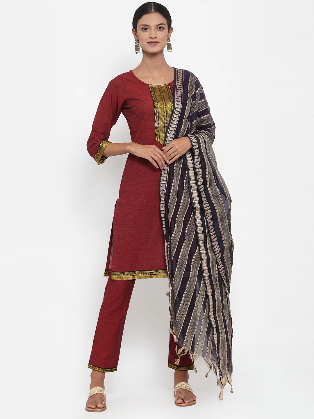 Jompers Women Maroon Solid Kurta with Trousers & Dupatta (JOKS D10B 1321 Maroon)