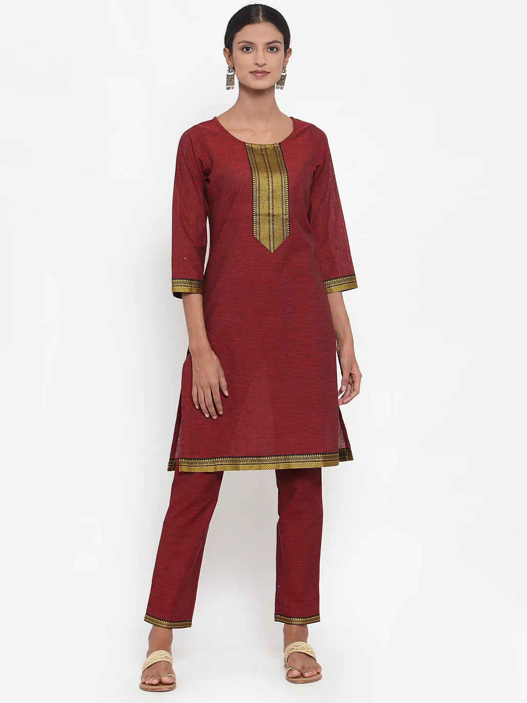 Jompers Women Maroon Solid Kurta with Trousers & Dupatta (JOKS D10B 1321 Maroon)
