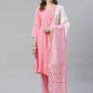 Jompers Women Pink & White Self Design Kurta with Trousers & Dupatta ( JOKS D12PW 1350 Pink )