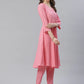Jompers Women Pink & White Self Design Kurta with Trousers & Dupatta ( JOKS D12PW 1350 Pink )