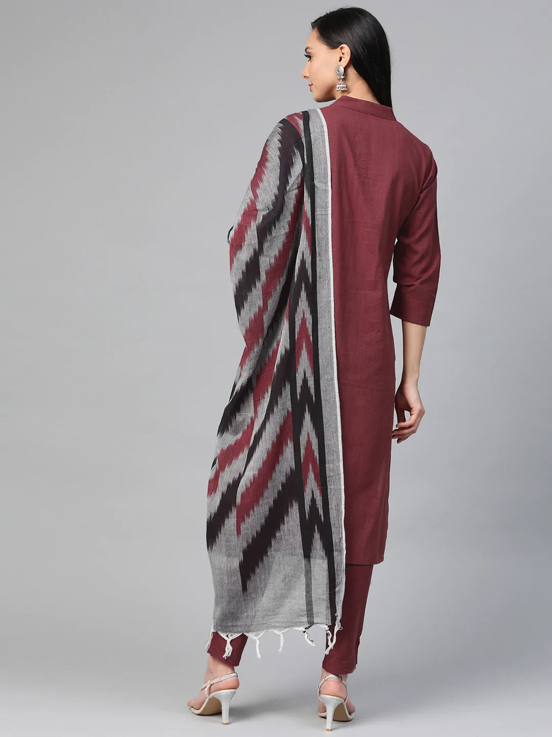 Jompers Women Maroon & Grey Solid Kurta with Trousers & Dupatta ( JOKS D17Grey 1362 Maroon )