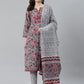 Women Grey & Magenta Block Print Pure Cotton Kurta with Trousers & Dupatta ( JOKS D18Gry 1372 Grey )