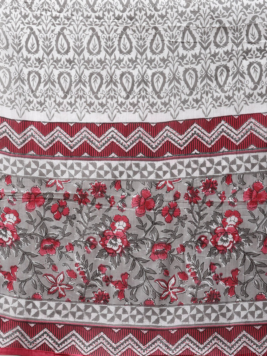 Women Grey & Magenta Block Print Pure Cotton Kurta with Trousers & Dupatta ( JOKS D18Gry 1372 Grey )