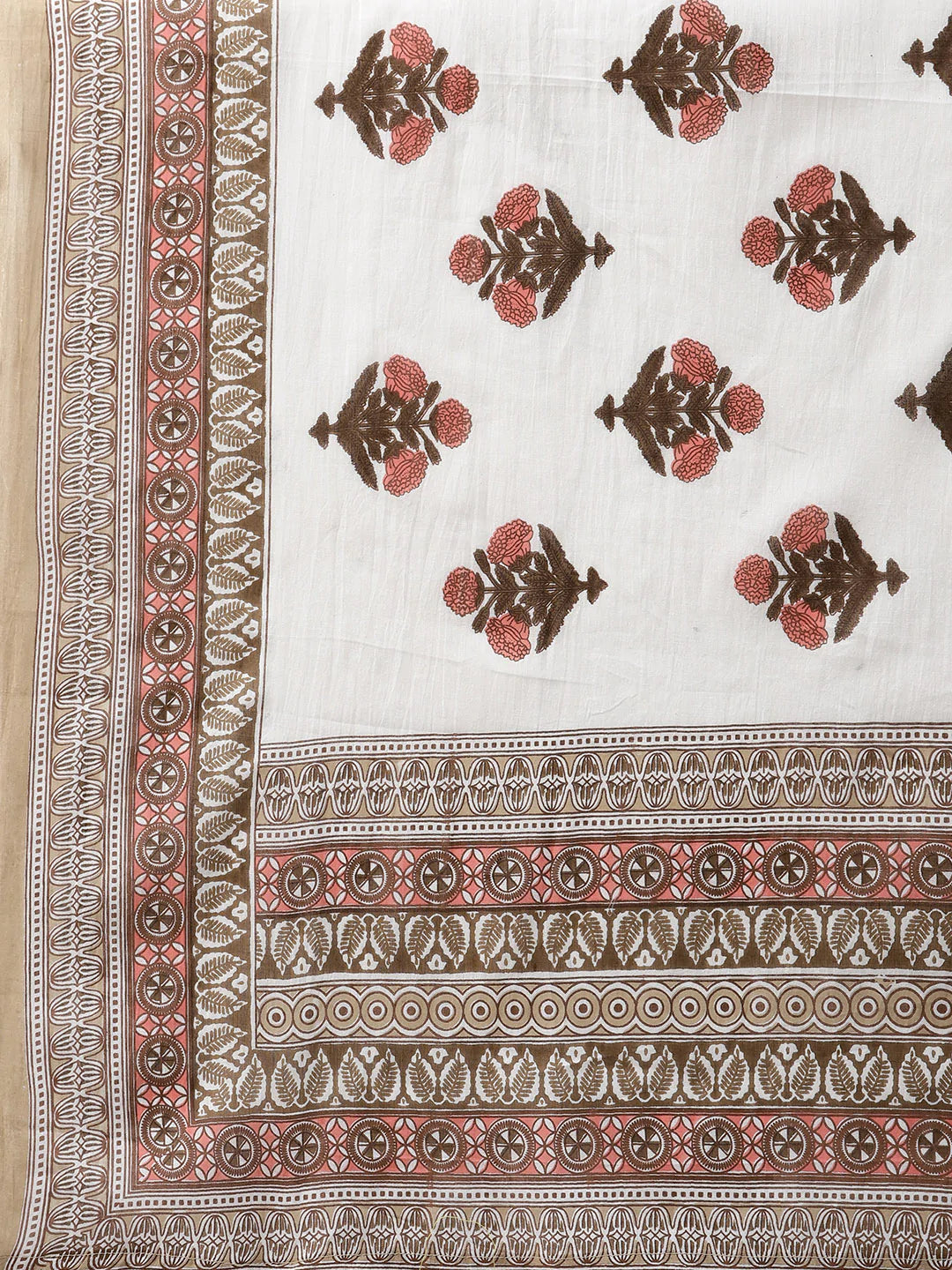 Women Beige & Pink Block Print Pure Cotton Kurta with Trousers & Dupatta ( JOKS D18W 1372 Pista )