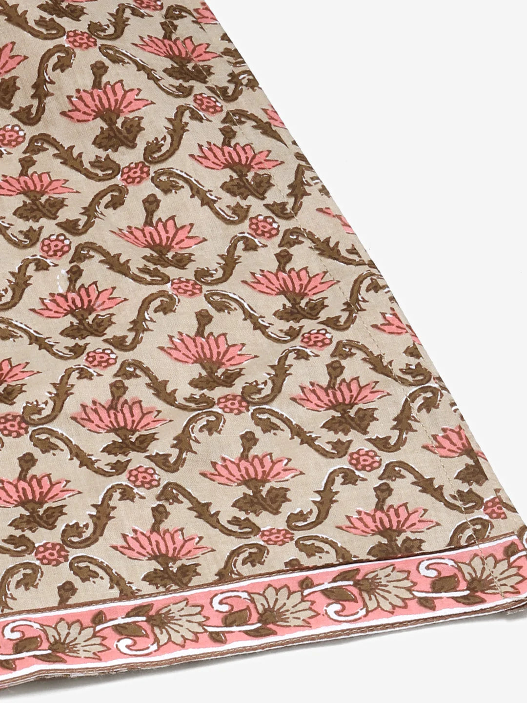 Women Beige & Pink Block Print Pure Cotton Kurta with Trousers & Dupatta ( JOKS D18W 1372 Pista )